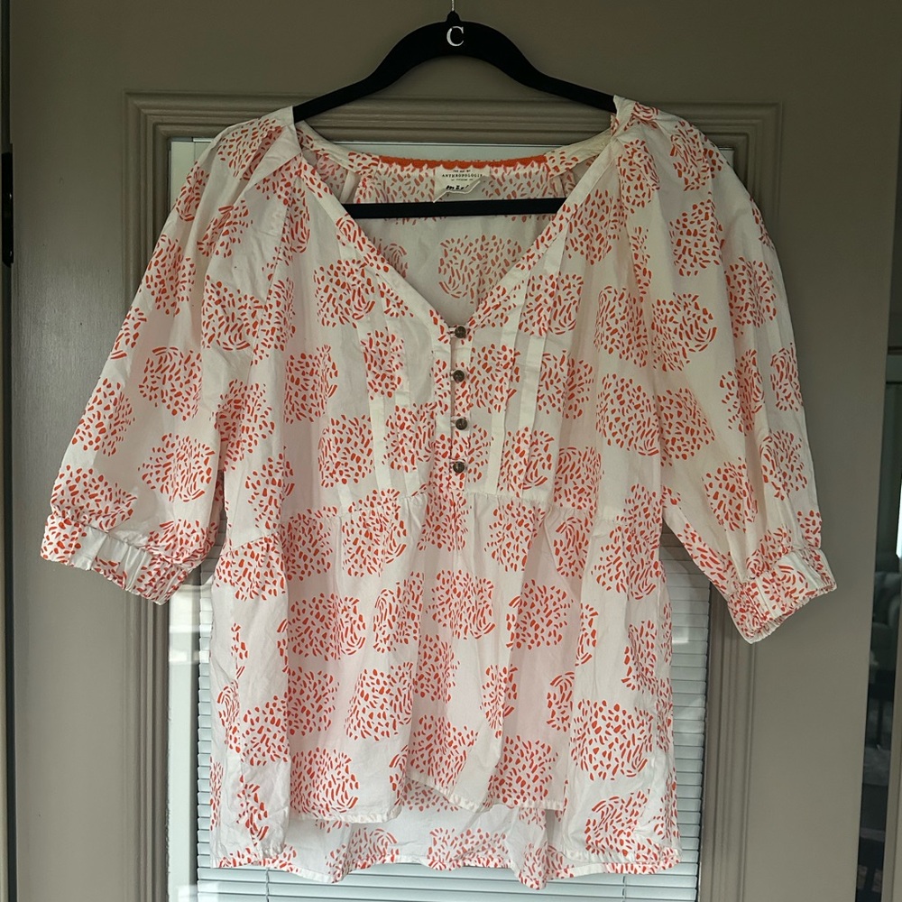 Anthropologie White and Orange Blouse - size M